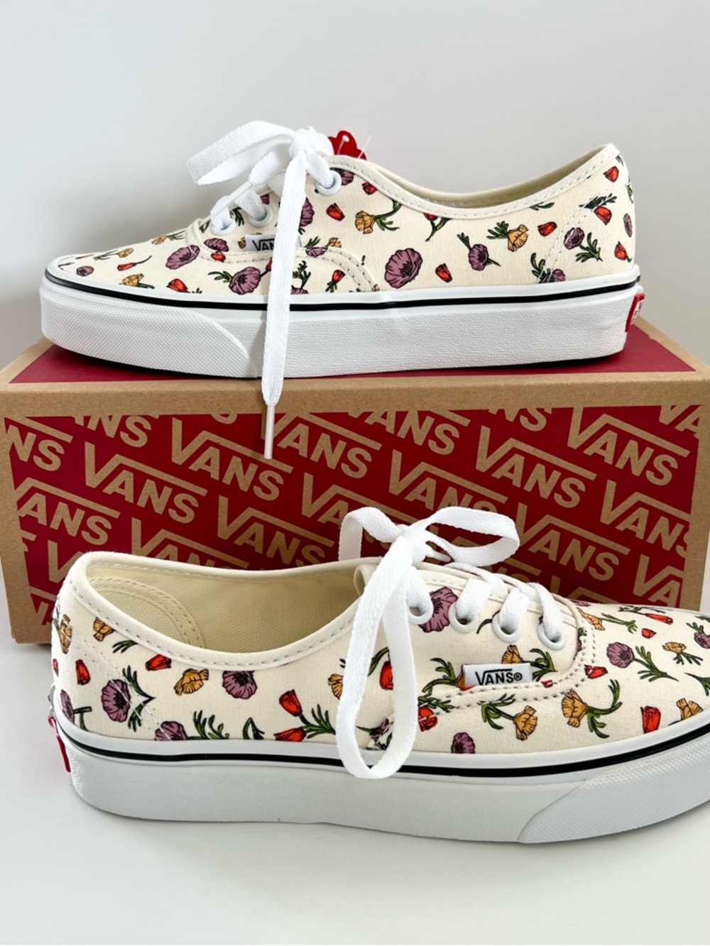 Vans Cream Floral Canvas Authentic Low-Top Sneakers 5.5